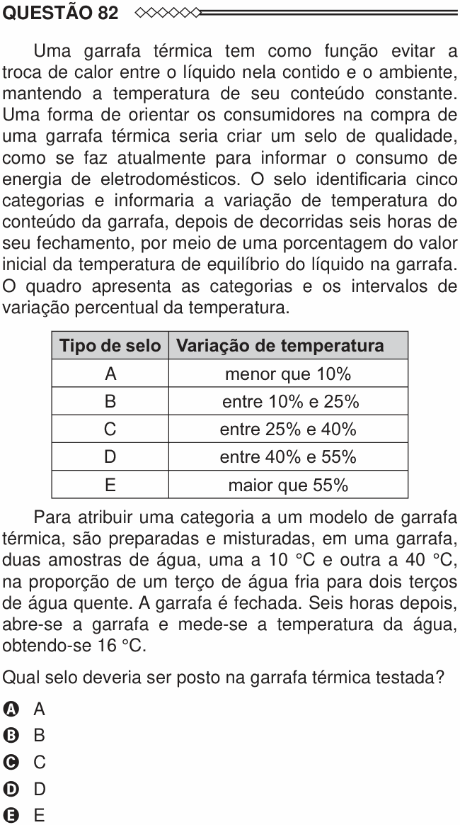 Enunciado da questão 82 de Física do ENEM 2015