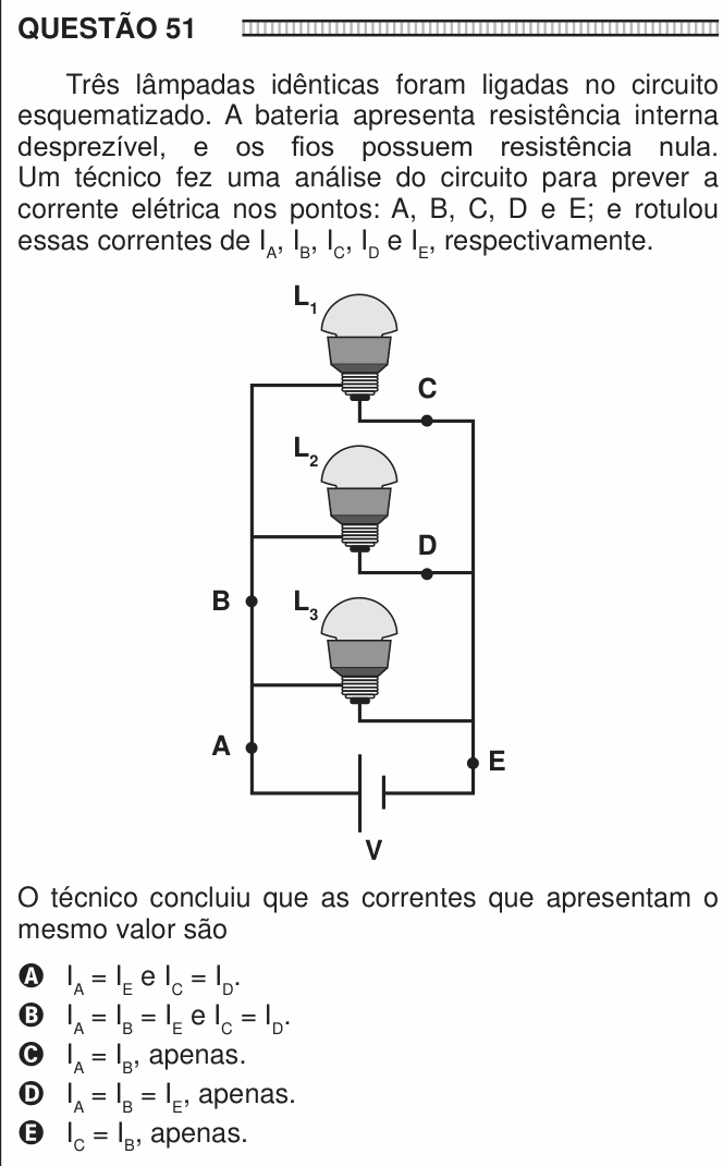 Enunciado da questão 51 de Física do ENEM 2016