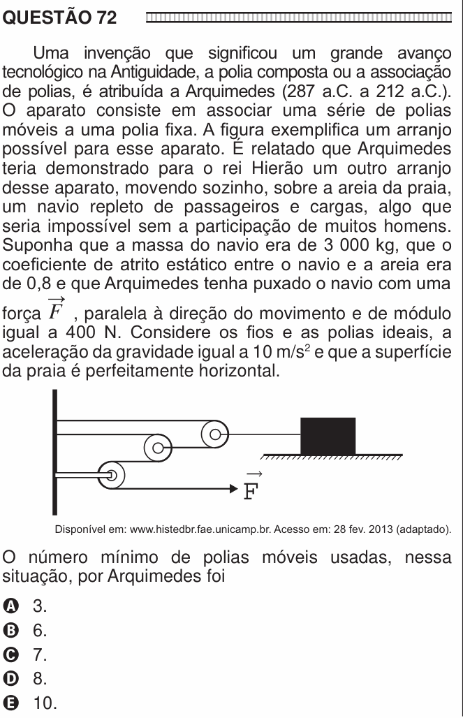 Enunciado da questão 72 de Física do ENEM 2016