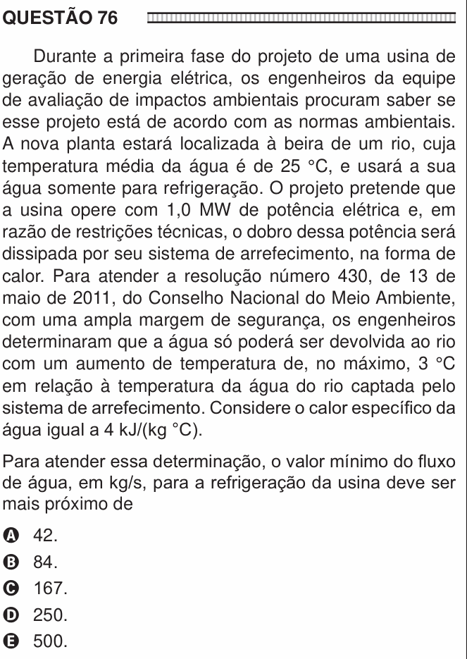 Enunciado da questão 76 de Física do ENEM 2016
