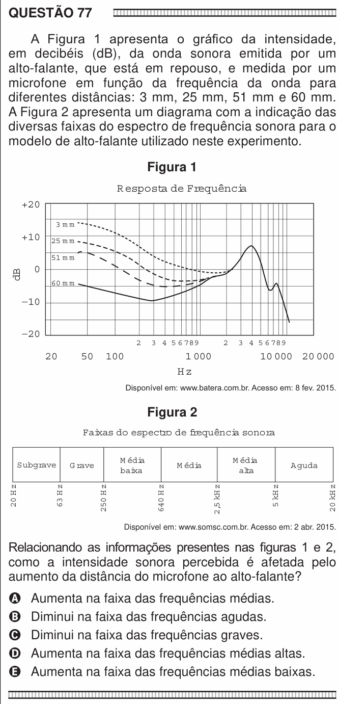 Enunciado da questão 77 de Física do ENEM 2016