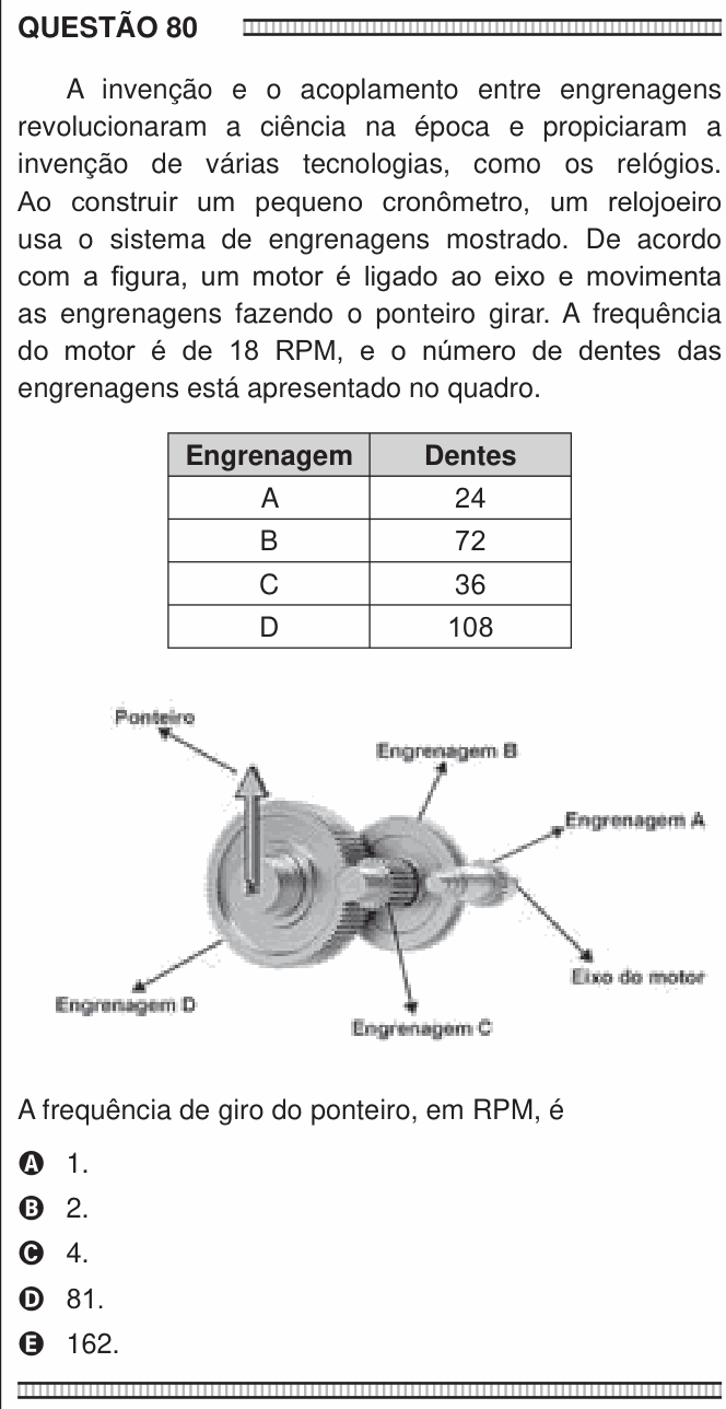 Enunciado da questão 80 de Física do ENEM 2016