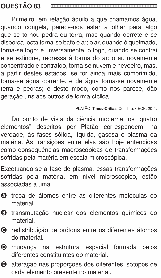 Enunciado da questão 83 de Física do ENEM 2016