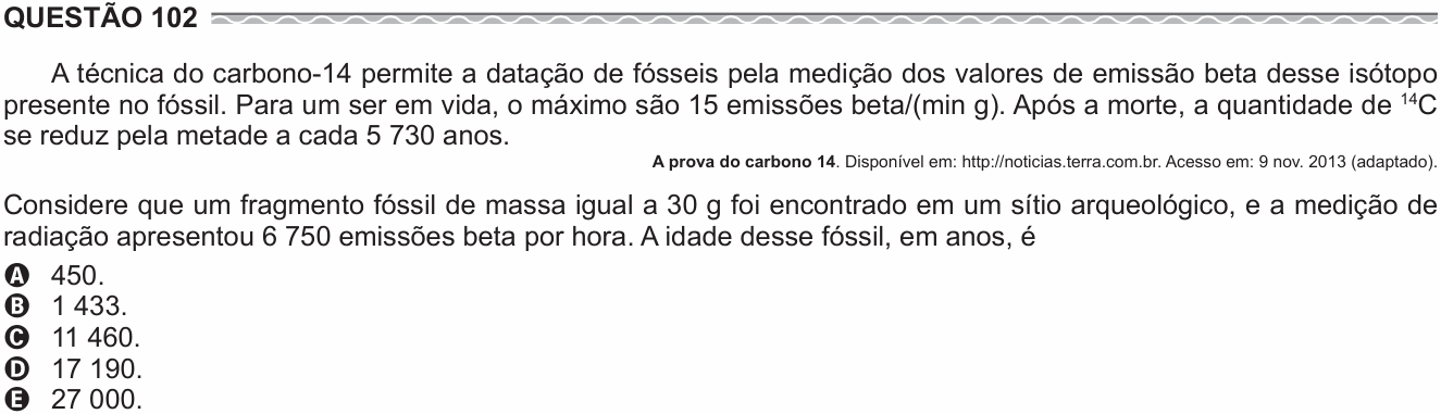 Enunciado da questão 102 de Física do ENEM 2017