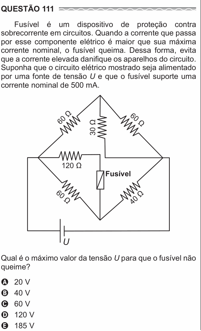 Enunciado da questão 111 de Física do ENEM 2017
