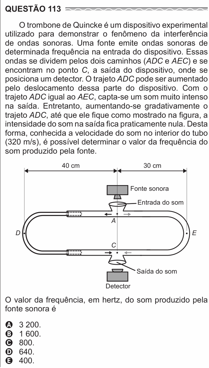 Enunciado da questão 113 de Física do ENEM 2017