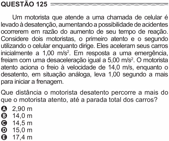 Enunciado da questão 125 de Física do ENEM 2017