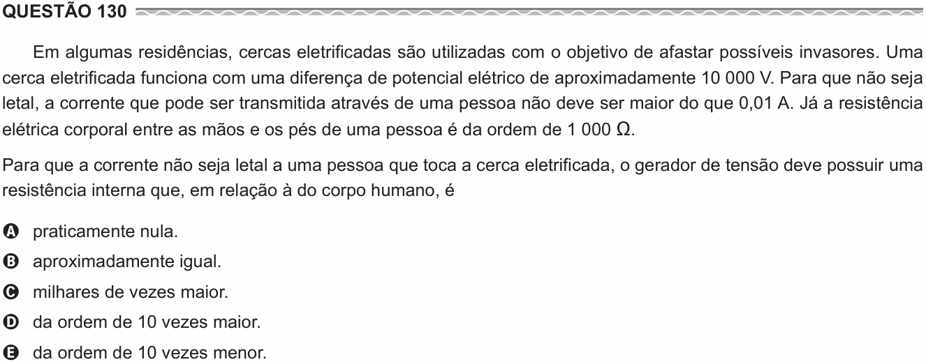 Enunciado da questão 130 de Física do ENEM 2017