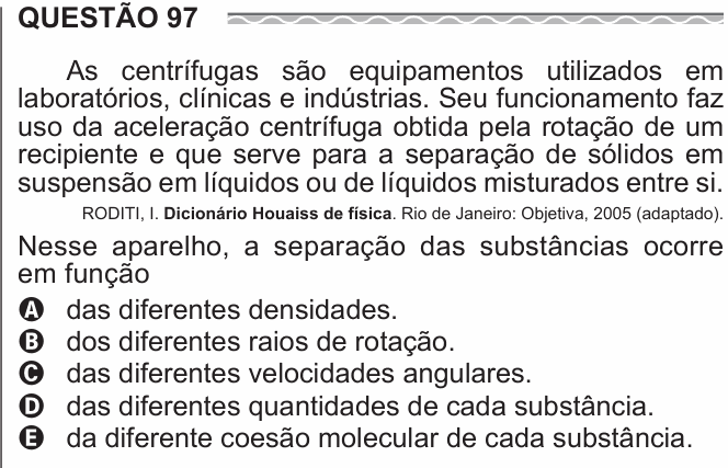 Enunciado da questão 97 de Física do ENEM 2017