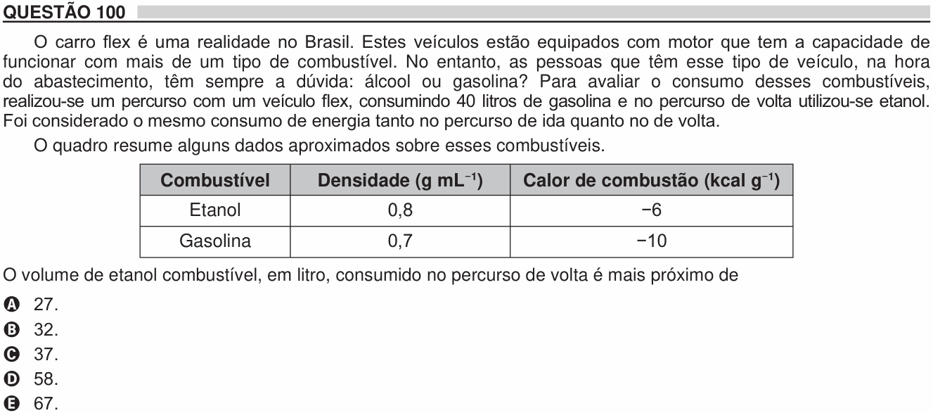 Enunciado da questão 100 de Física do ENEM 2018