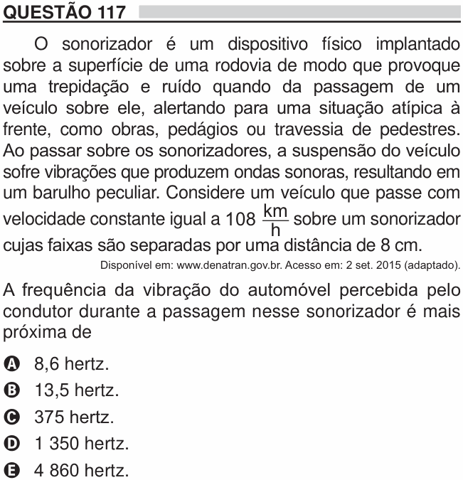 Enunciado da questão 117 de Física do ENEM 2018