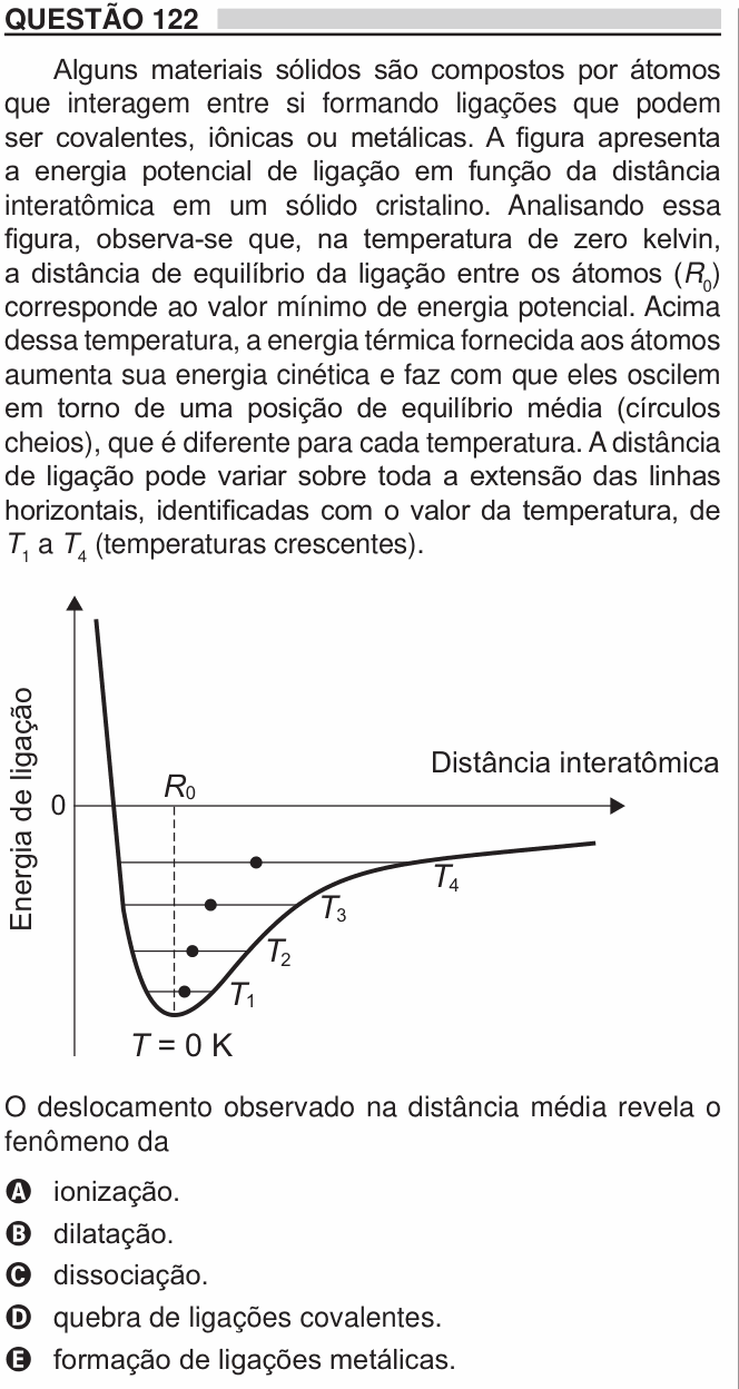Enunciado da questão 122 de Física do ENEM 2018