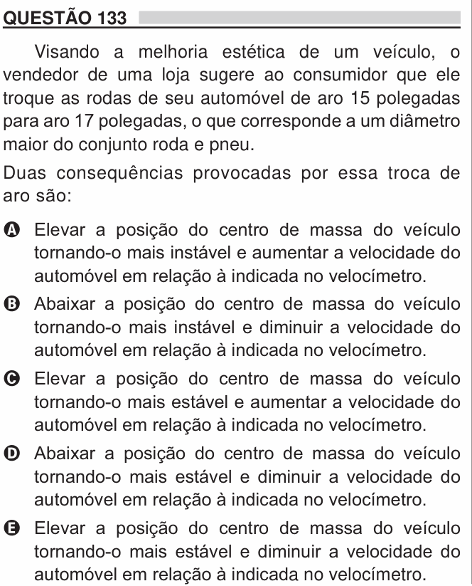Enunciado da questão 133 de Física do ENEM 2018