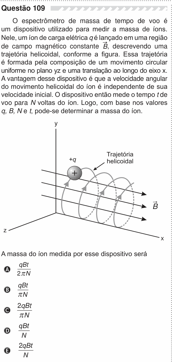 Enunciado da questão 109 de Física do ENEM 2019