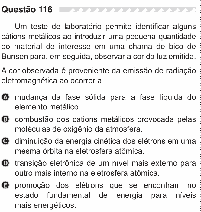 Enunciado da questão 116 de Física do ENEM 2019