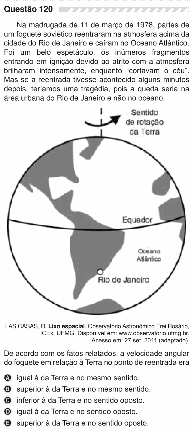 Enunciado da questão 120 de Física do ENEM 2019