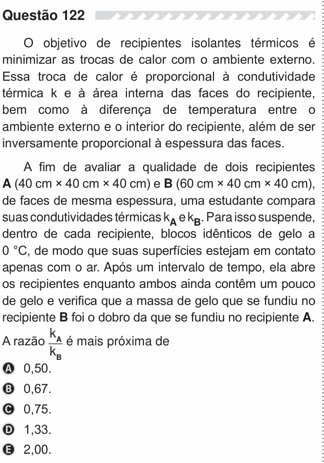 Enunciado da questão 122 de Física do ENEM 2019