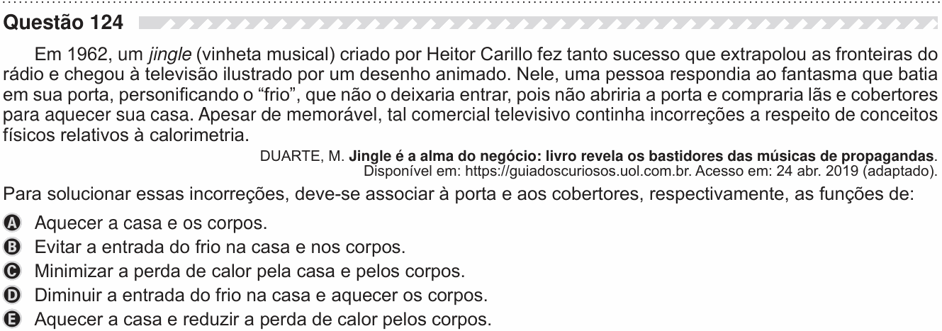 Enunciado da questão 124 de Física do ENEM 2019
