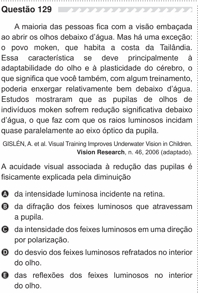 Enunciado da questão 129 de Física do ENEM 2019