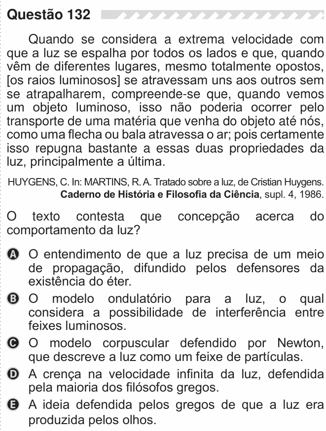 Enunciado da questão 132 de Física do ENEM 2019