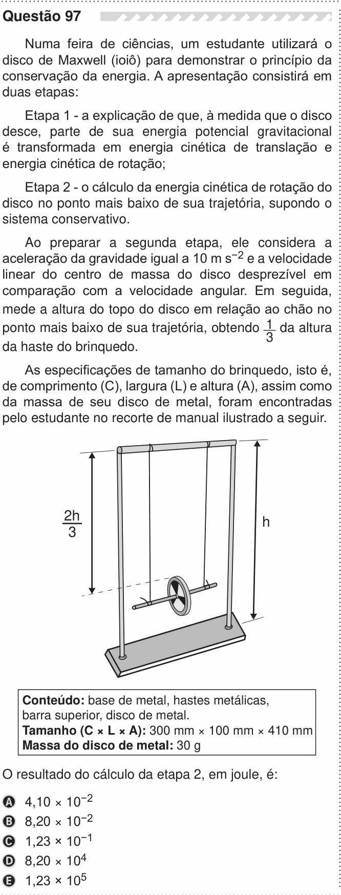 Enunciado da questão 97 de Física do ENEM 2019