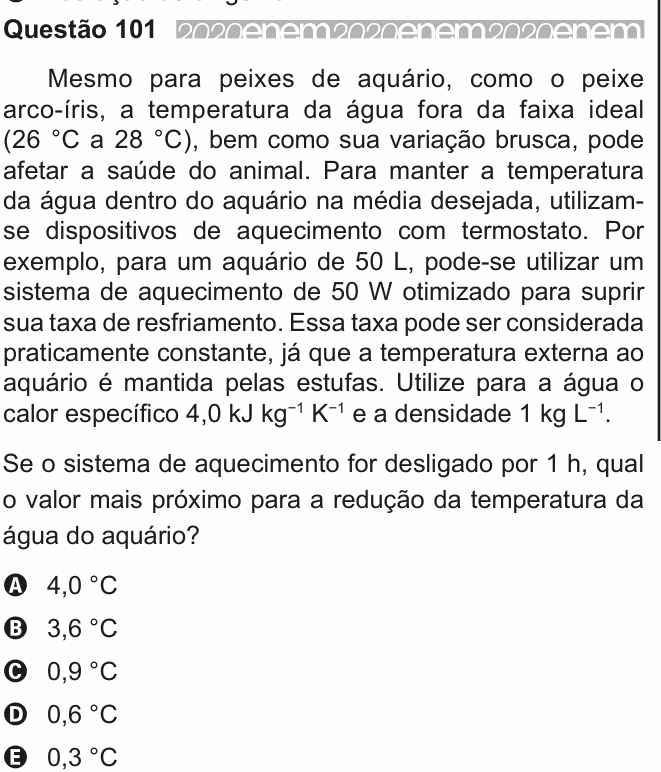 Enunciado da questão 101 de Física do ENEM 2020