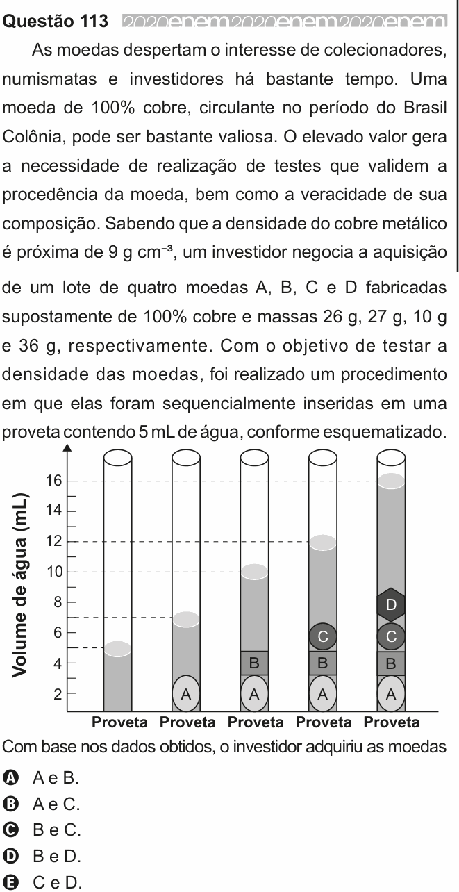 Enunciado da questão 113 de Física do ENEM 2020