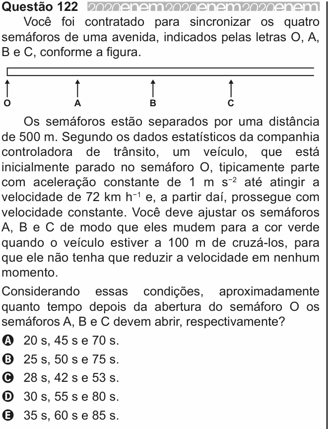 Enunciado da questão 122 de Física do ENEM 2020