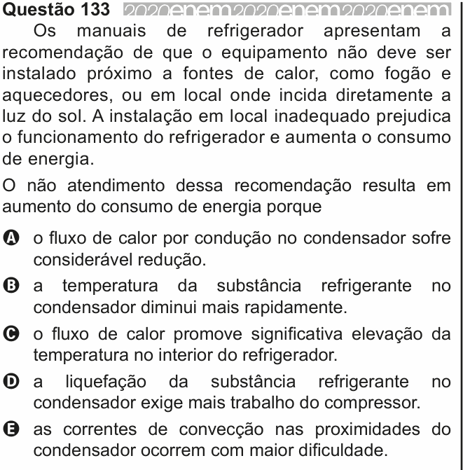 Enunciado da questão 133 de Física do ENEM 2020