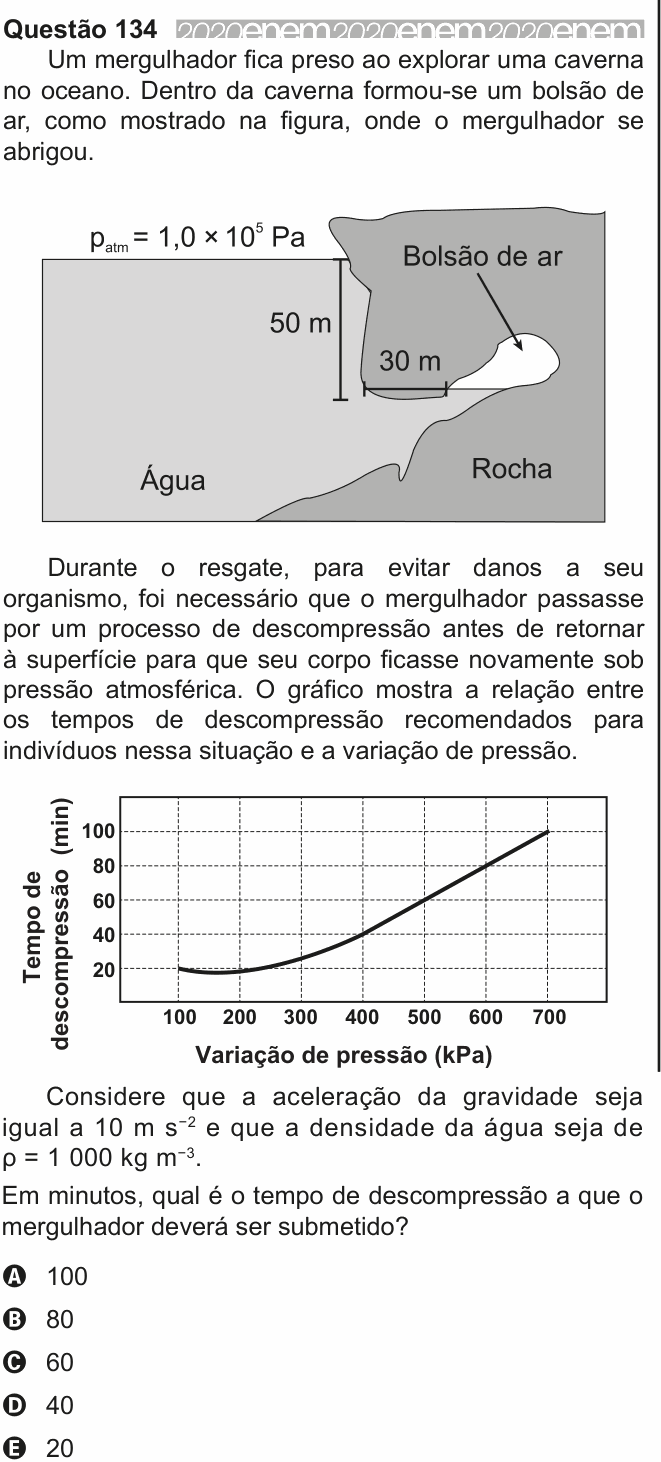 Enunciado da questão 134 de Física do ENEM 2020