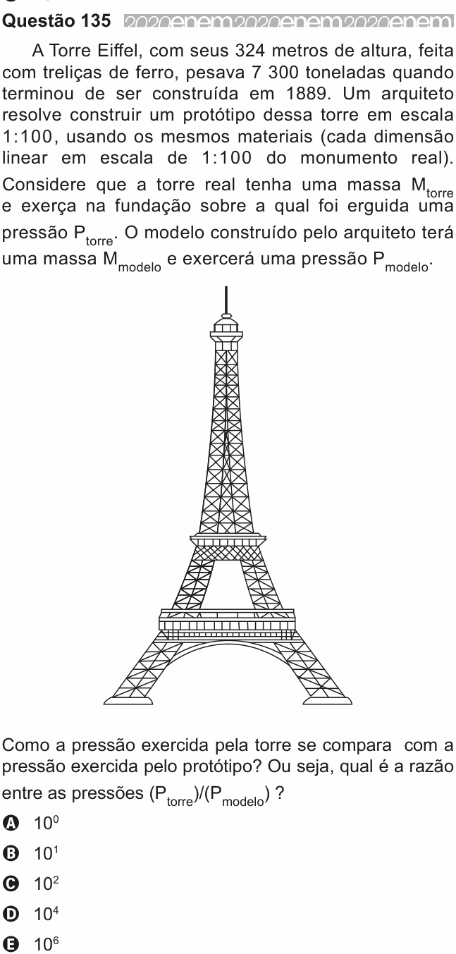 Enunciado da questão 135 de Física do ENEM 2020