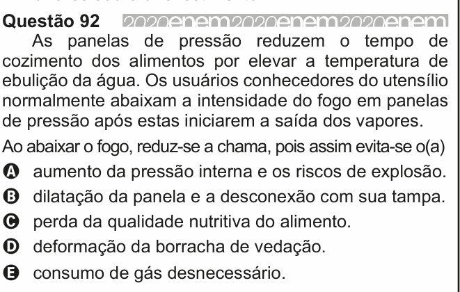 Enunciado da questão 92 de Física do ENEM 2020