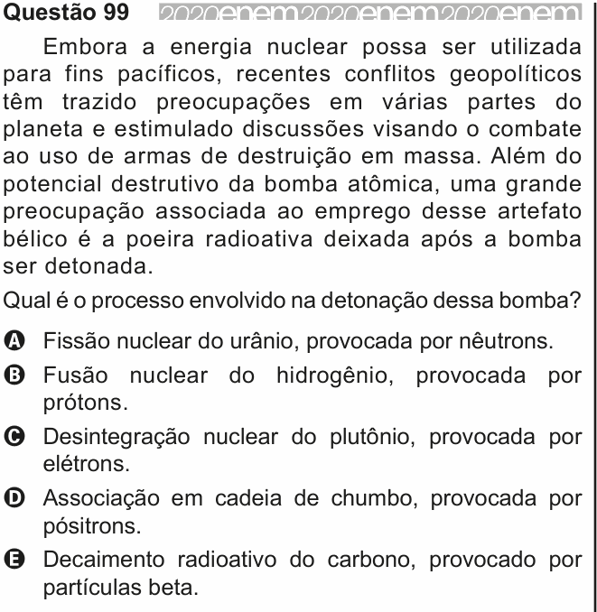 Enunciado da questão 99 de Física do ENEM 2020