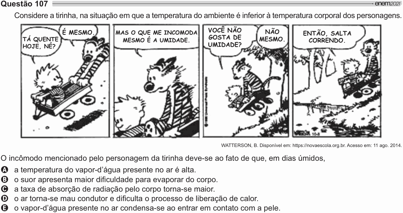 Enunciado da questão 107 de Física do ENEM 2021