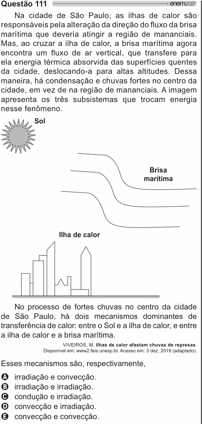 Enunciado da questão 111 de Física do ENEM 2021