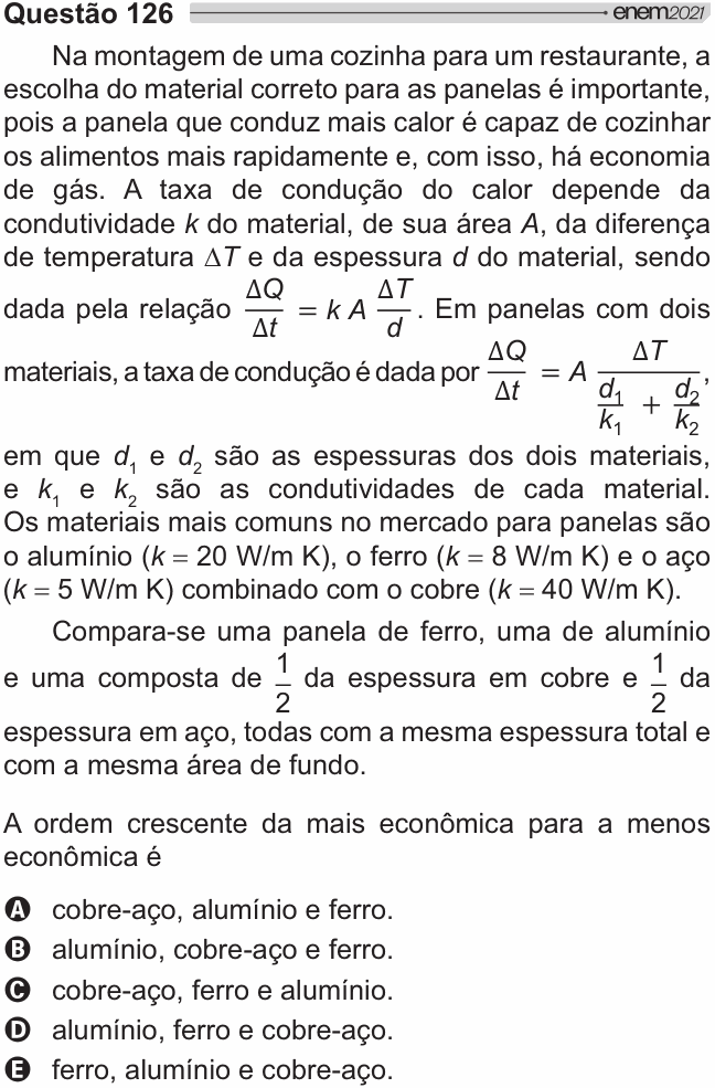 Enunciado da questão 126 de Física do ENEM 2021