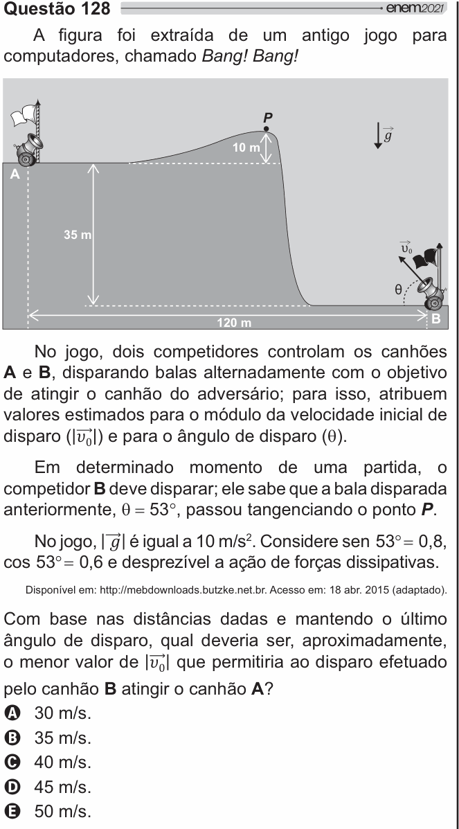 Enunciado da questão 128 de Física do ENEM 2021
