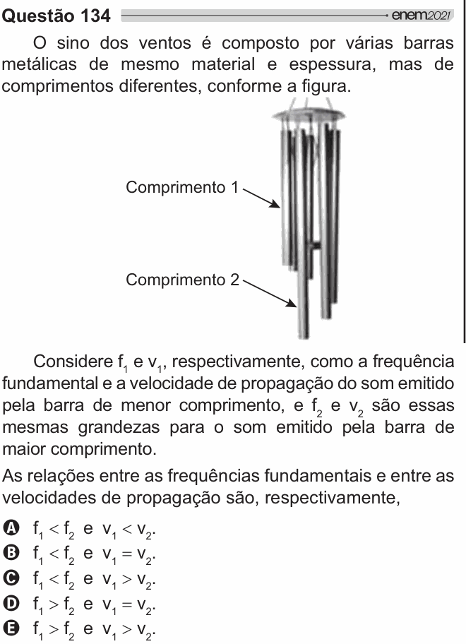 Enunciado da questão 134 de Física do ENEM 2021