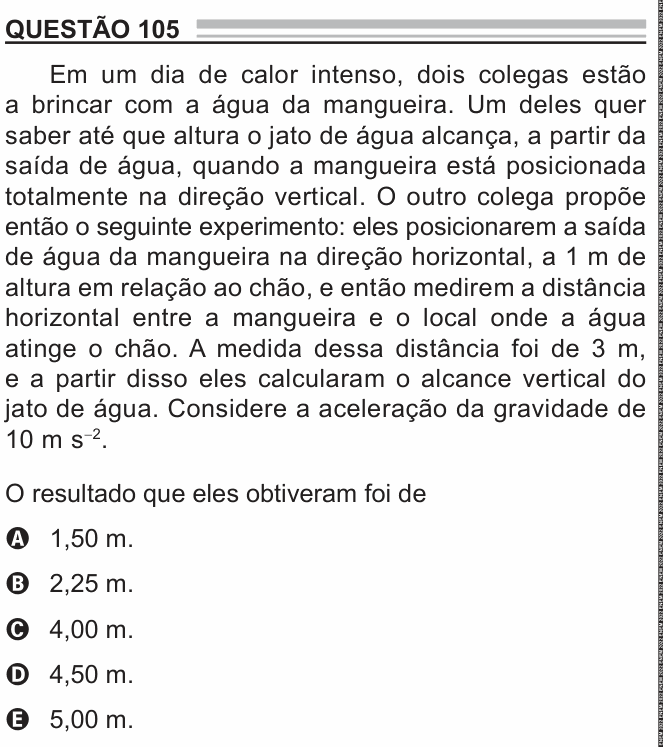 Enunciado da questão 105 de Física do ENEM 2022