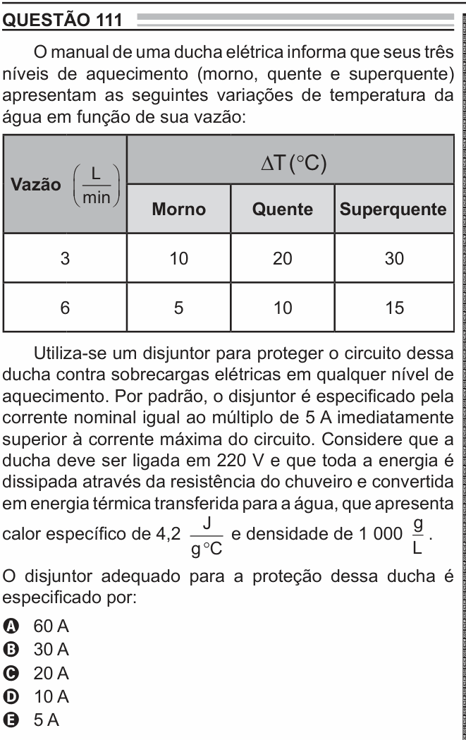 Enunciado da questão 111 de Física do ENEM 2022