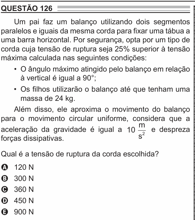 Enunciado da questão 126 de Física do ENEM 2022