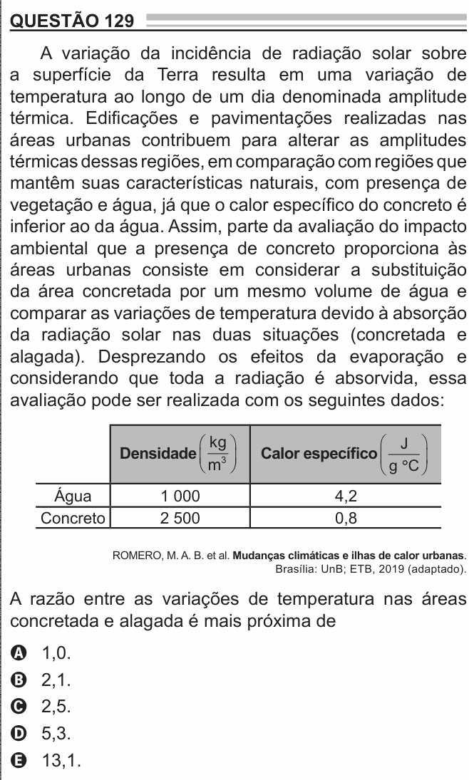 Enunciado da questão 129 de Física do ENEM 2022