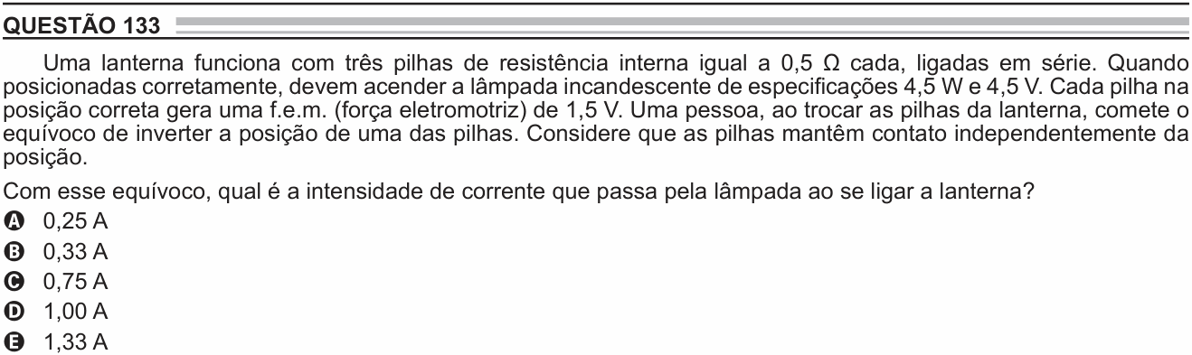 Enunciado da questão 133 de Física do ENEM 2022