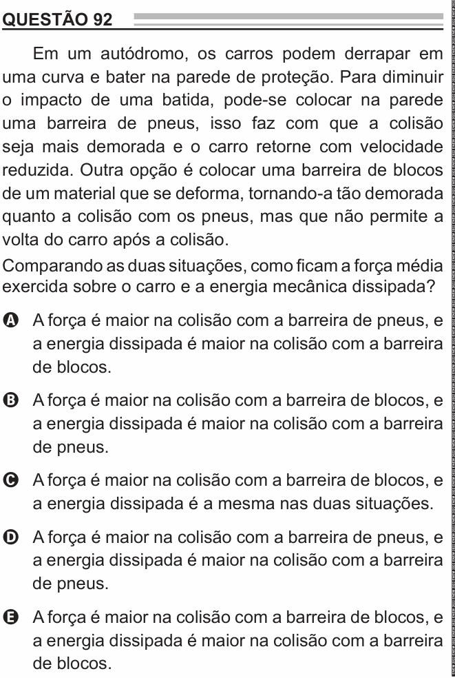 Enunciado da questão 92 de Física do ENEM 2022