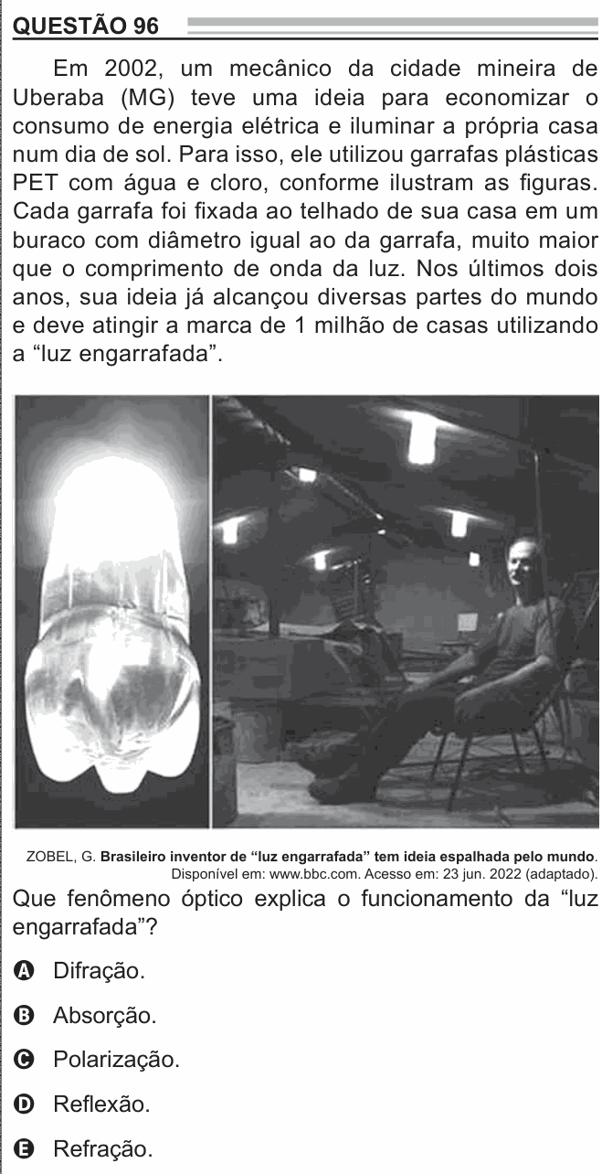Enunciado da questão 96 de Física do ENEM 2022