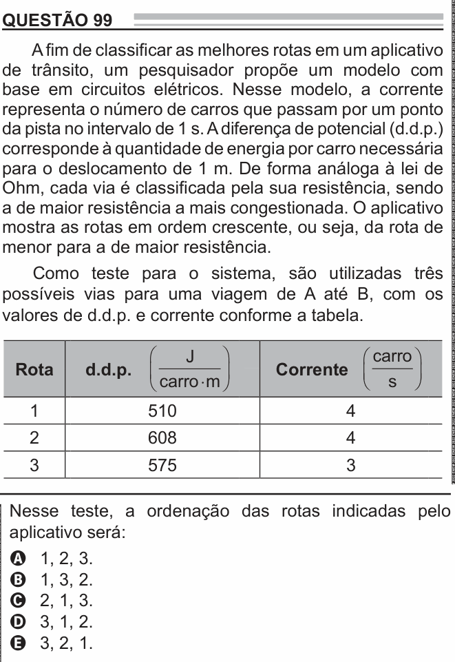 Enunciado da questão 99 de Física do ENEM 2022