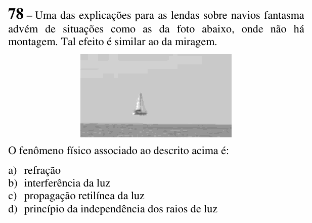 Enunciado da questão 78 de Física do EEAR 2018 (CFS 1)
