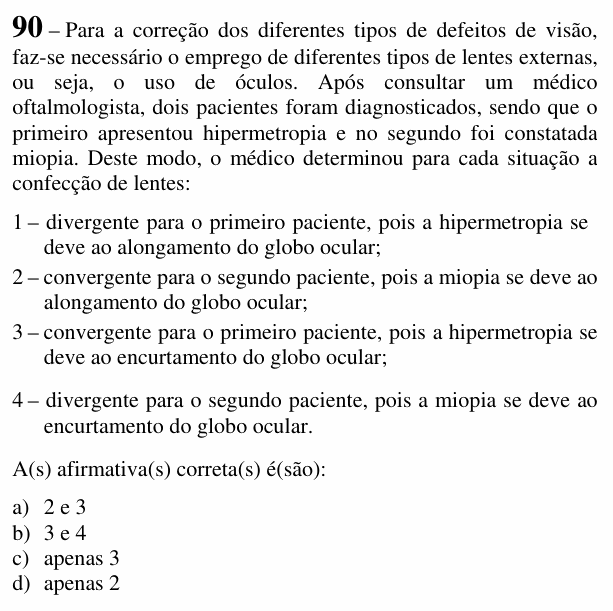 Enunciado da questão 90 de Física do EEAR 2018 (CFS 1)