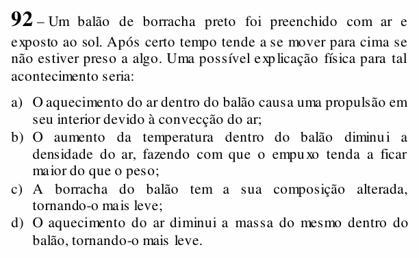 Enunciado da questão 92 de Física do EEAR 2018 (CFS 1)