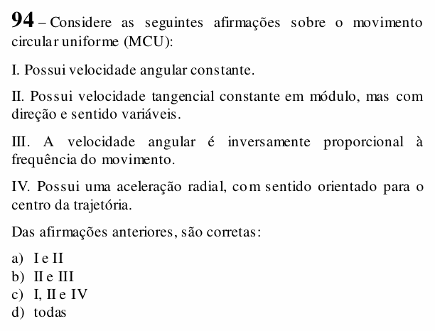 Enunciado da questão 94 de Física do EEAR 2018 (CFS 1)